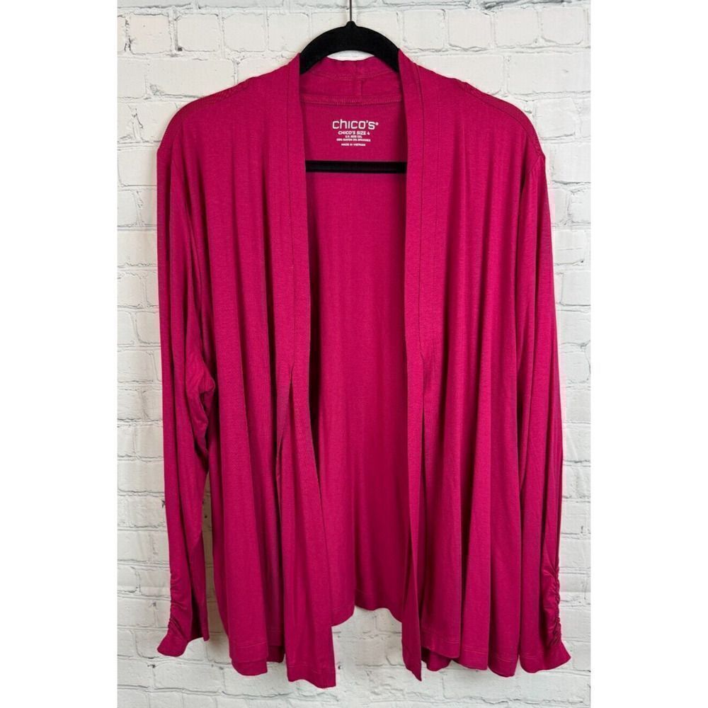 CHICO'S pink magenta knit open front waterfall cardigan sweater size 4 XXL NWOT